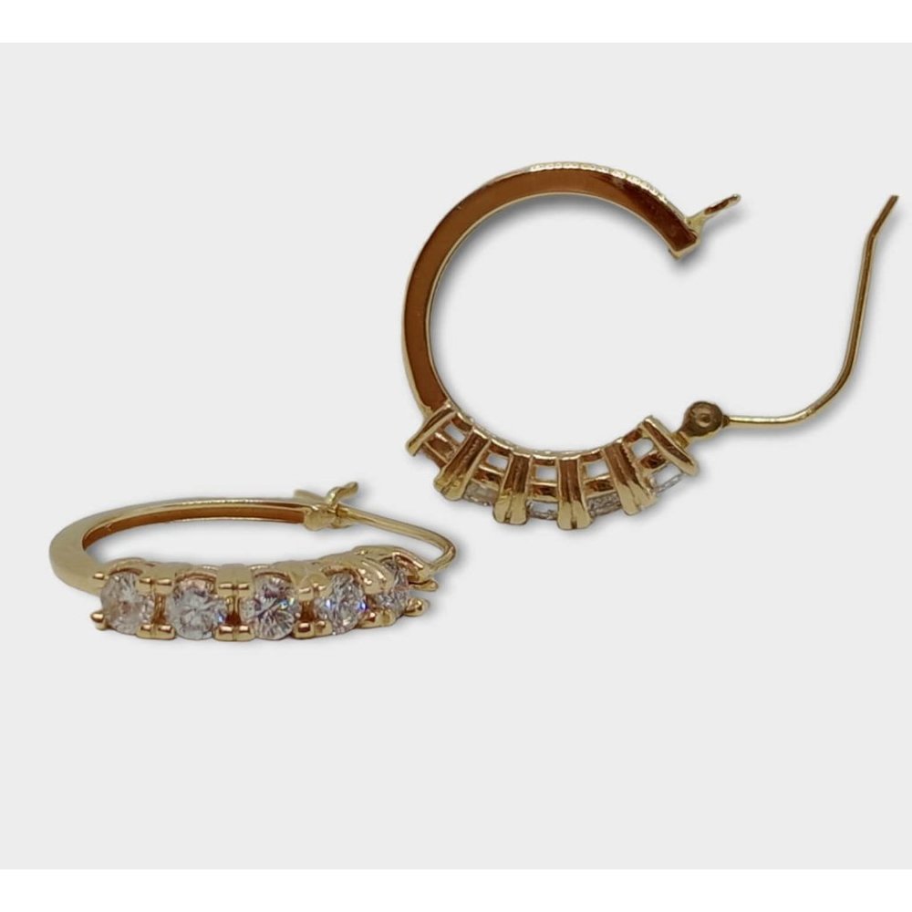 14k Yellow Gold Diamond Hoop Earrings Natural Round Brilliant Cut diamonds